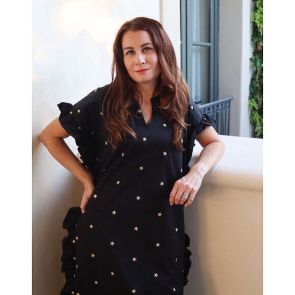 Quiet Culture Star Embroidered Black Pajama Party Maxi Dress Gown L/XL - Picture 5 of 9